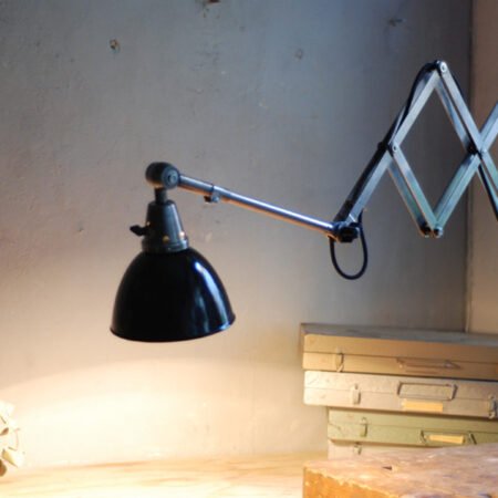 Big upcycled Midgard scissor lamp, enameled reflector